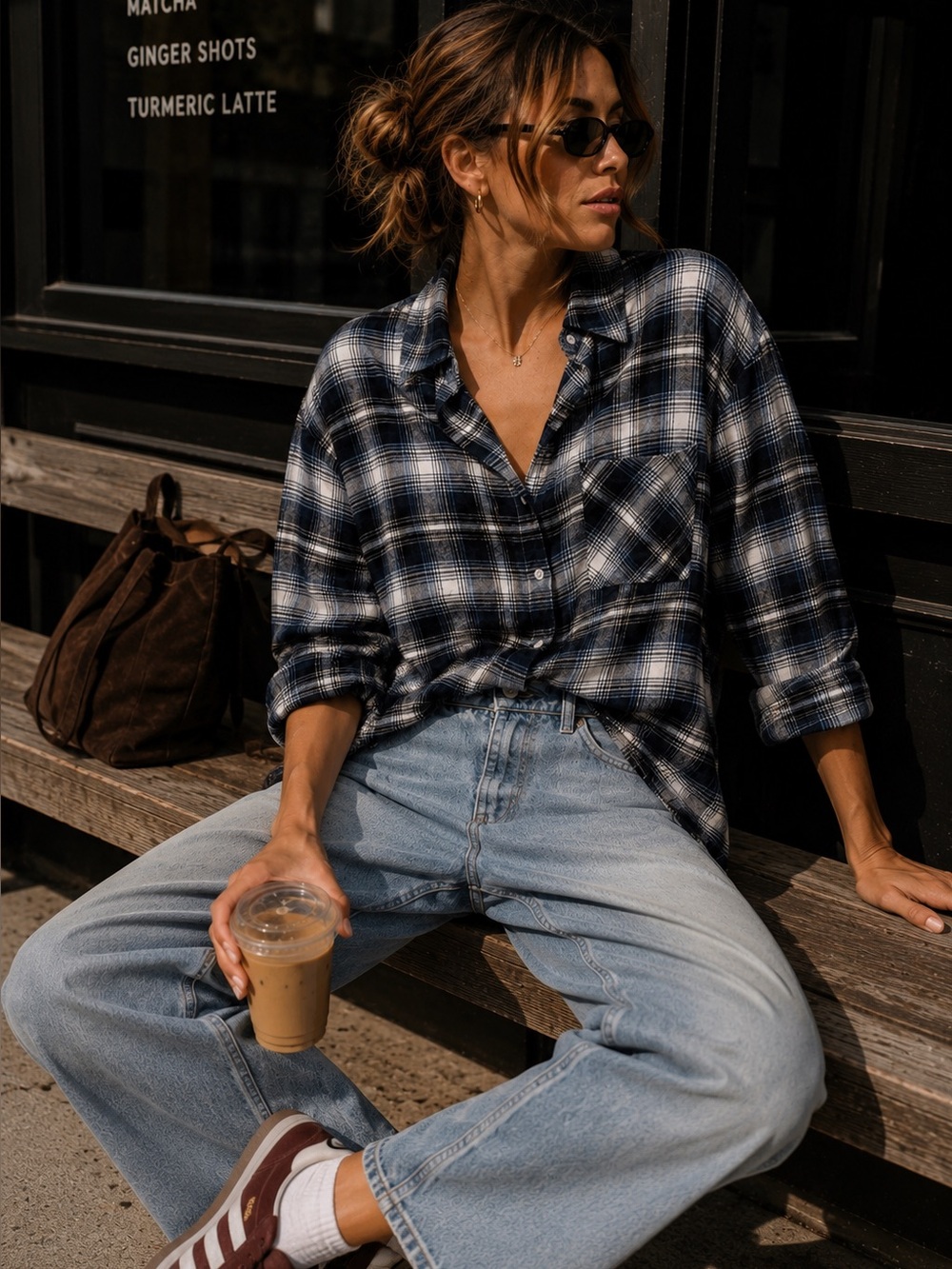 BP. Boyfriend Plaid Button Down Shirt Navy 1X